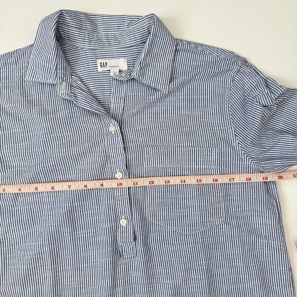 GAP Boyfriend Stripe Cotton Popover Shirt Blue White Small - Picture 5 of 8
